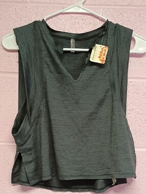 Free People Charcoal Gray Sleeveless V-Notch Tank
